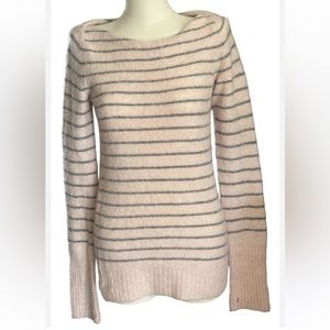 Free people light pink with gray stripes boat neck pull over sweater